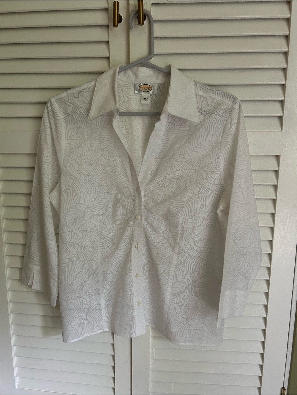 Talbots White Leaf-Print Blouse